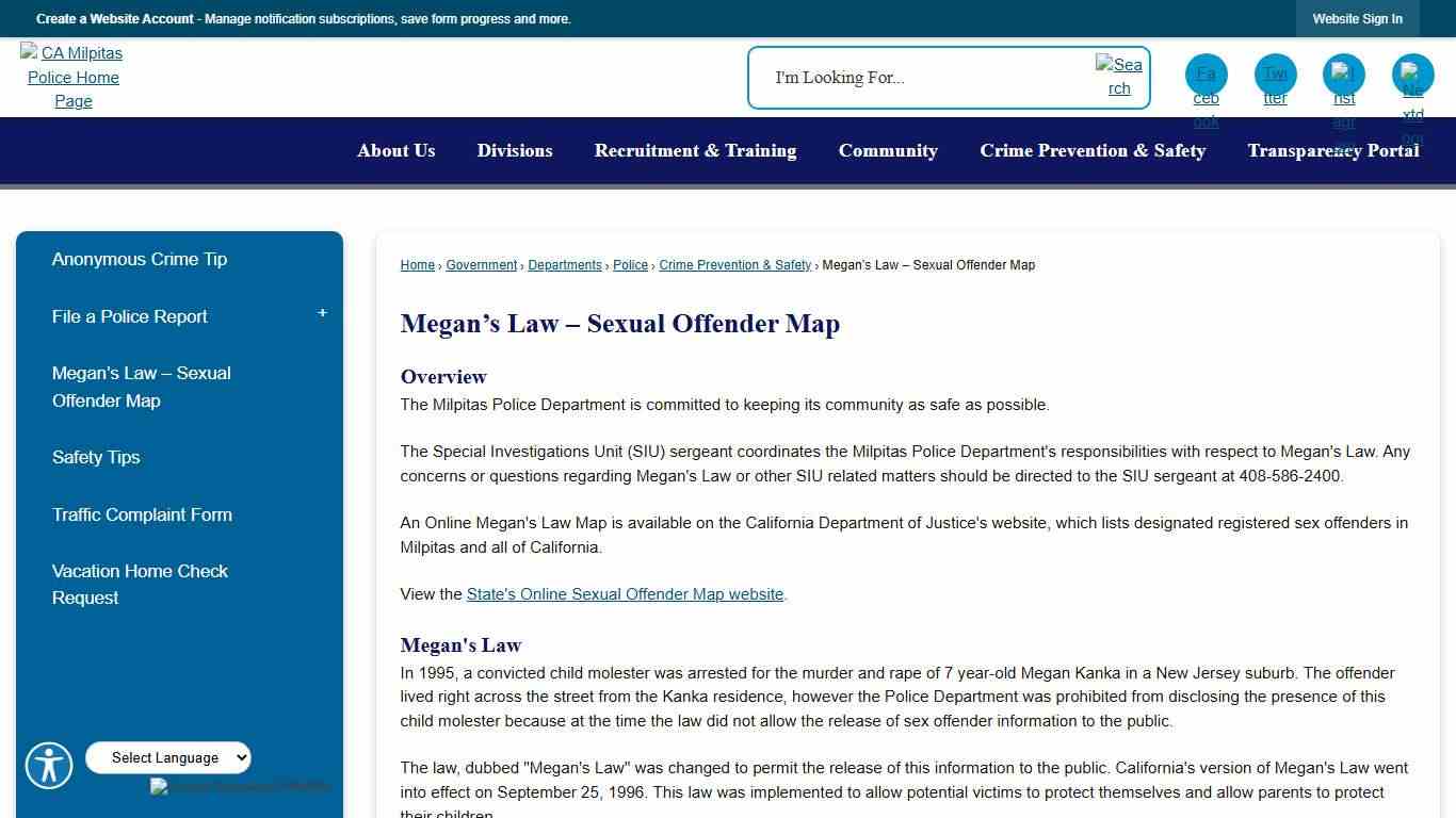 Megan’s Law – Sexual Offender Map Milpitas, CA